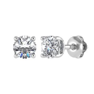 14K White Gold Lab Grown Diamond 1 Ct.Tw. Starlab Certified VS F+ Solitaire Studs (Available in 0.10ct to 4ct)