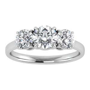 14K WHITE GOLD LAB DIAMOND 2.00 CT TOTAL WEIGHT 3 STONE ENGAGEMENT RING