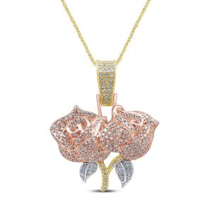 10K 0.60-0.65CT CHARM "TWO ROSE FLOWERS"