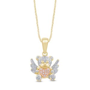 10K 0.14CT CHARM "TEDDY BEAR WITH WINGS AND HEART"