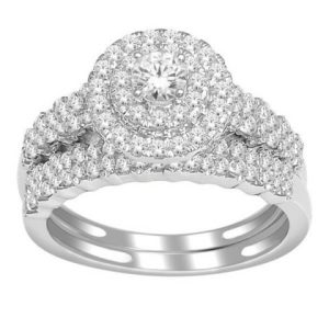 14K WHITE GOLD DIAMOND 1.00 CT AND 0.20 CT CENTER ROUND SHAPE BRIDAL SET