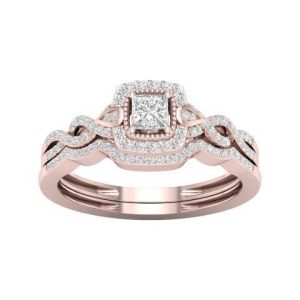 10K YELLOW GOLD DIAMOND 0.33 CT AND 0.10 CT CENTER PRINCESS CUT/ROUND SHAPE BRIDAL SET