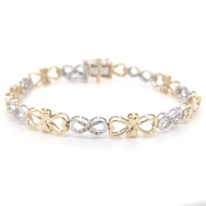 10k 0.17ct Diamond Bracelet Ladies Size 6.5 Inches "Infinity With Hearts"