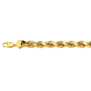 14k 9mm Yellow Gold Diamond Cut Hollow Rope 7.5"