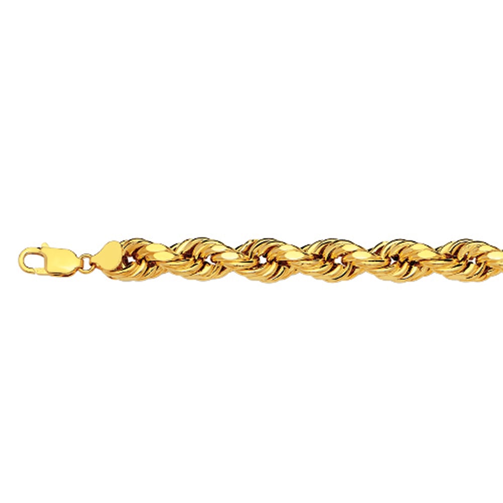 14k 8mm Yellow Gold Diamond Cut Hollow Rope 9"