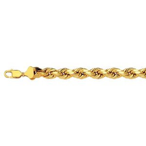 14k 7mm Yellow Gold Diamond Cut Hollow Rope 7.5"