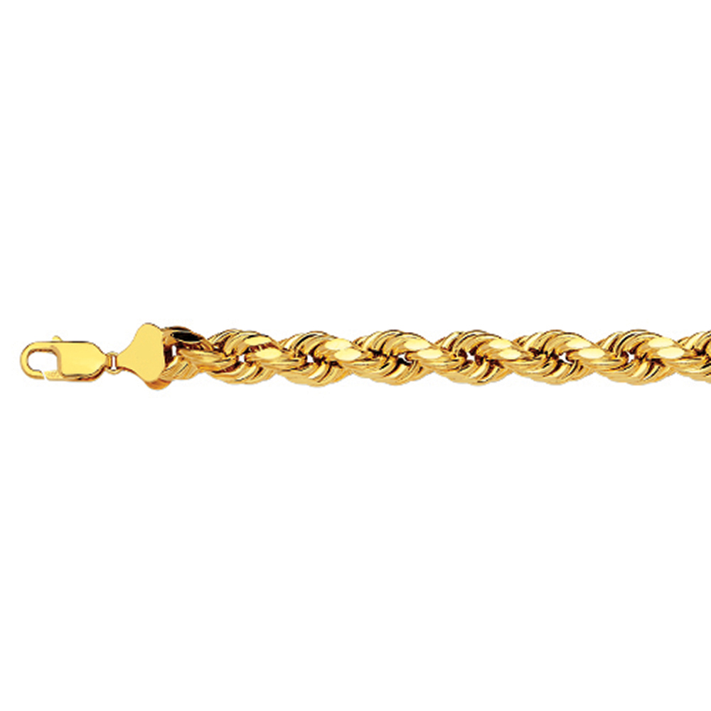 14k 7mm Yellow Gold Diamond Cut Hollow Rope 9"