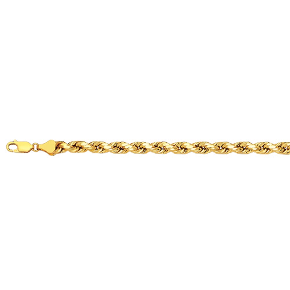 14k 4mm Yellow Gold Diamond Cut Hollow Rope 8"