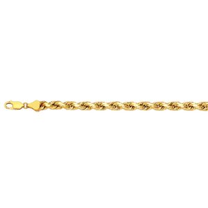14k 4mm Yellow Gold Diamond Cut Hollow Rope 7.5"
