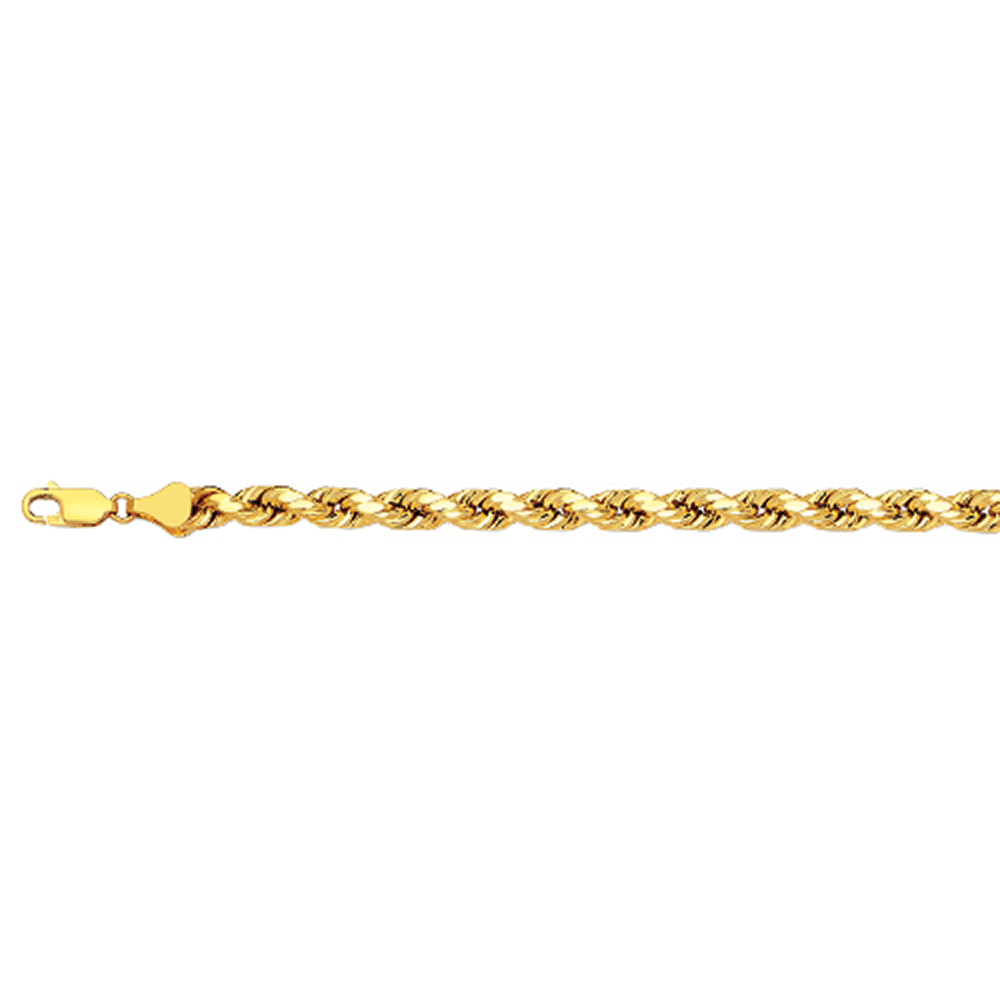 14k 4mm Yellow Gold Diamond Cut Hollow Rope 7.5"