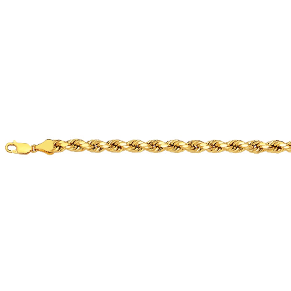 14k 3mm Yellow Gold Diamond Cut Hollow Rope 8"