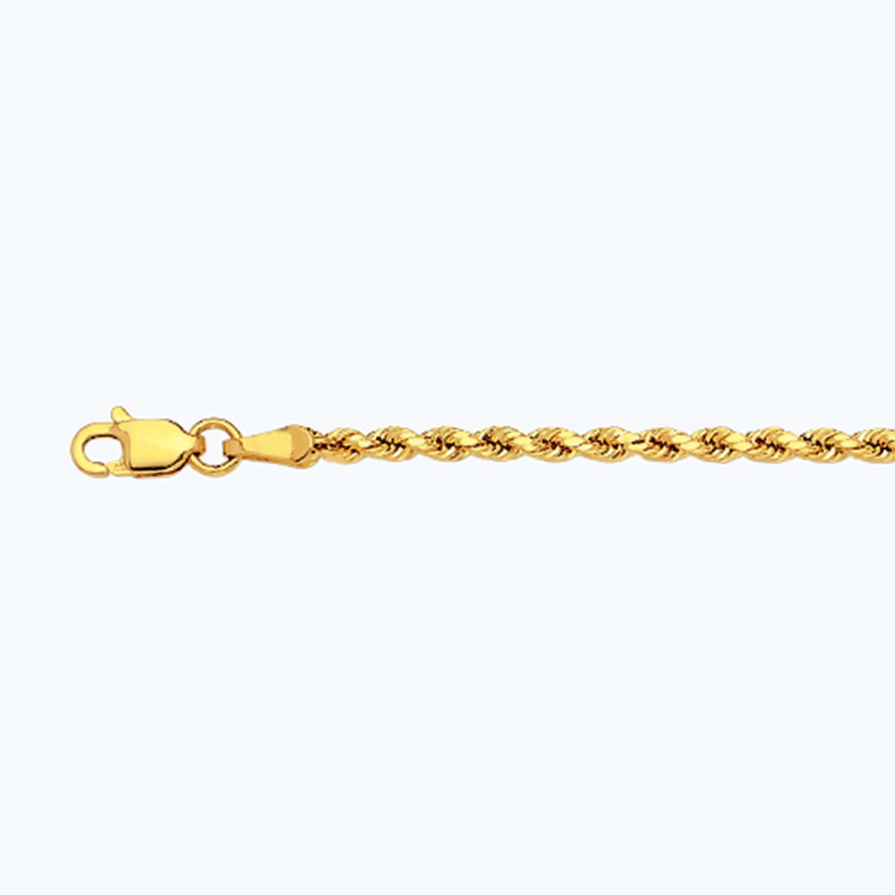 14k 2mm Yellow Gold Diamond Cut Hollow Rope 9"