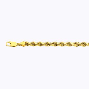 18k 5mm Yellow Gold Solid Diamond Cut Rope 8.5"