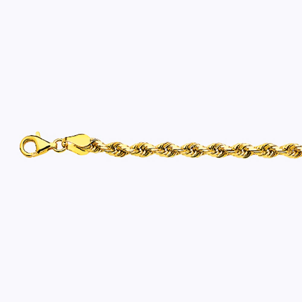 14k 4mm Yellow Gold Solid Diamond Cut Rope 9"