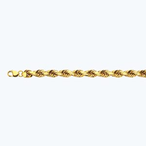 10K 12MM YELLOW GOLD SOLID DC ROPE 7"