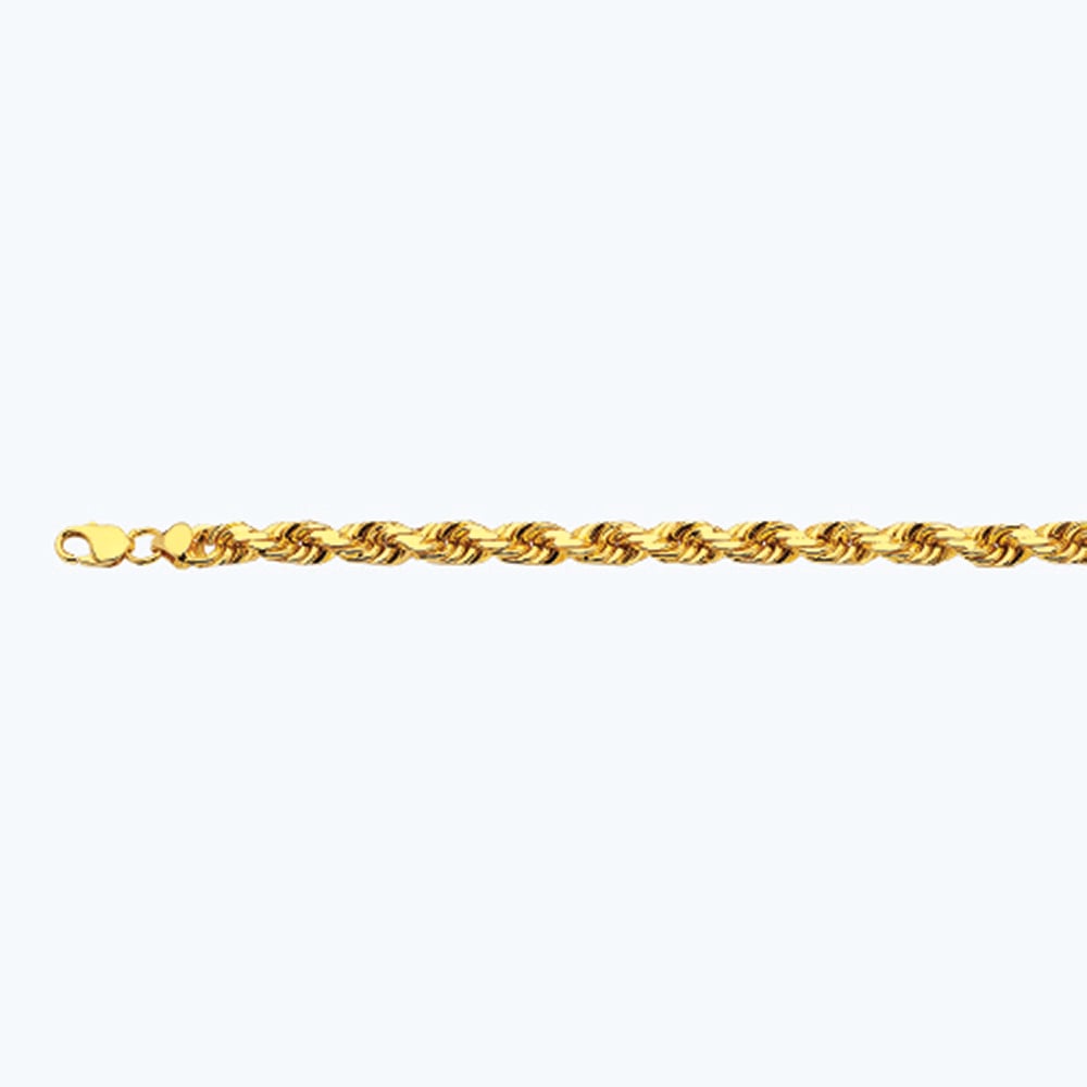 18k 10mm Yellow Gold Solid Diamond Cut Rope 8"