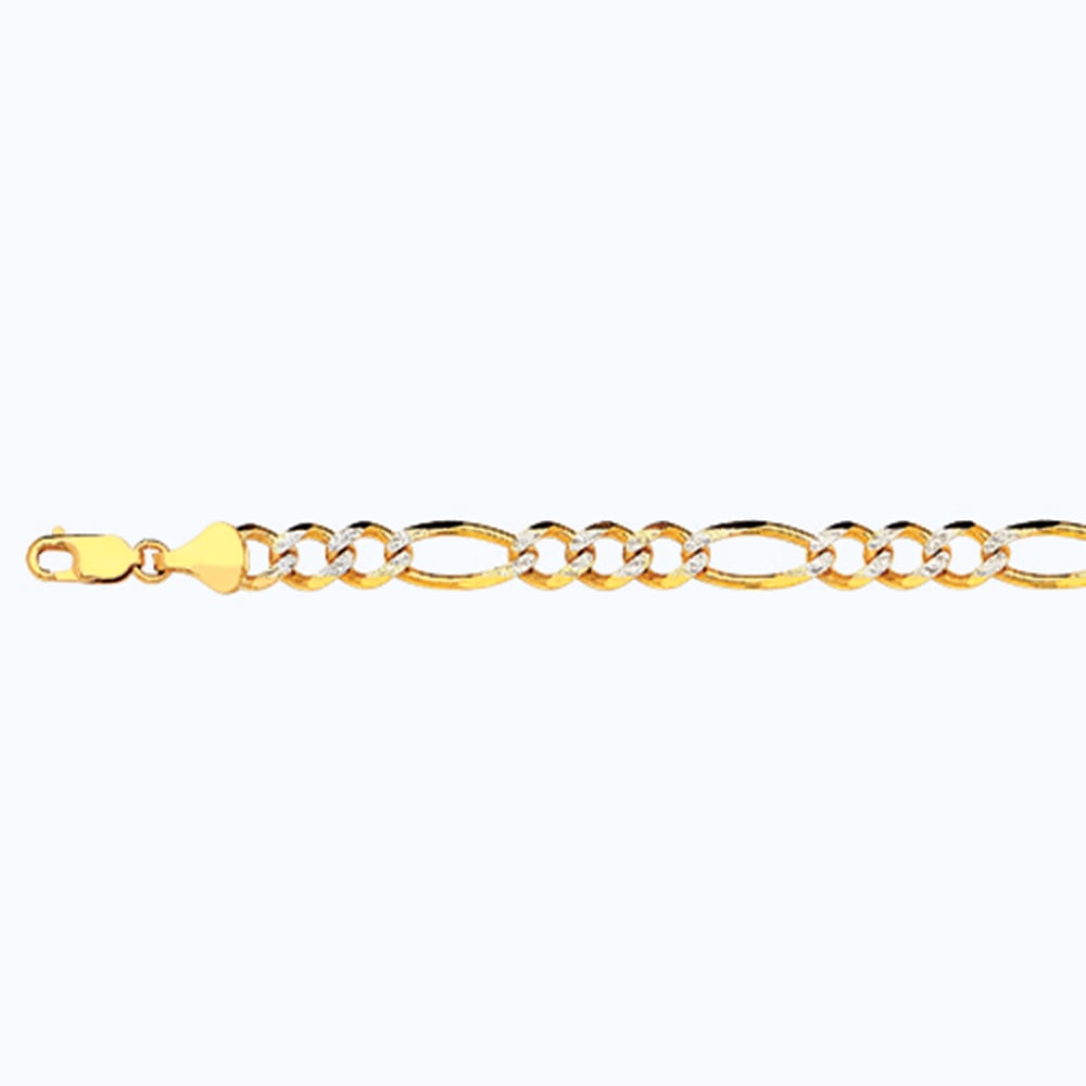 10k 8mm Yellow Gold Solid Pave Figaro 7"