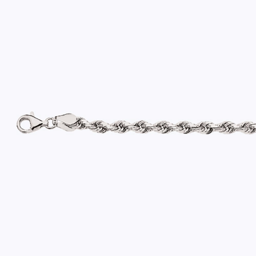 14k 4mm White Gold Solid Diamond Cut Rope 9"