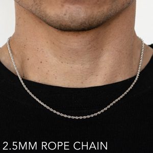 14K 2.5MM WHITE GOLD SOLID DC ROPE 7.5"