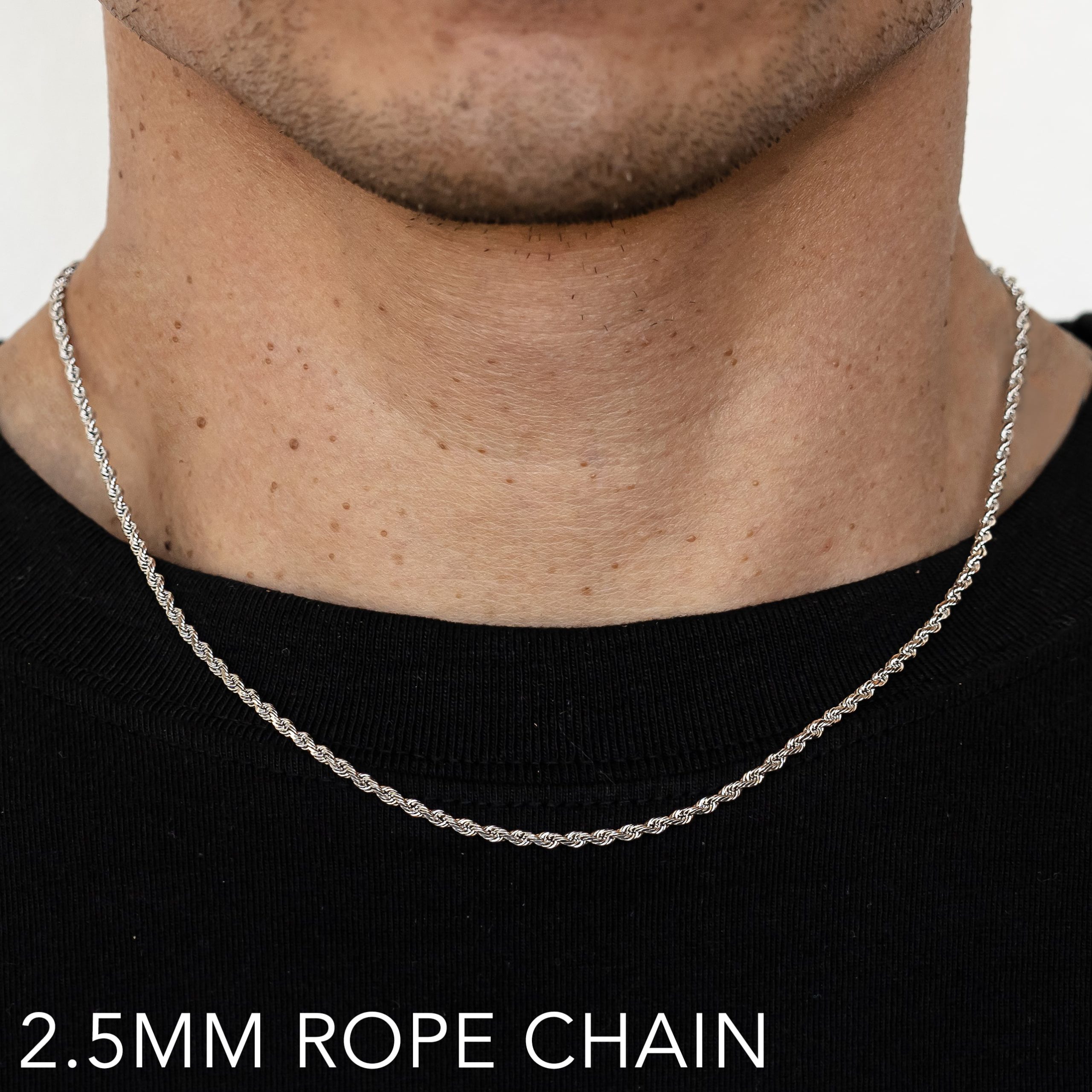 10k 2.5mm White Gold Solid Diamond Cut Rope 8.5"