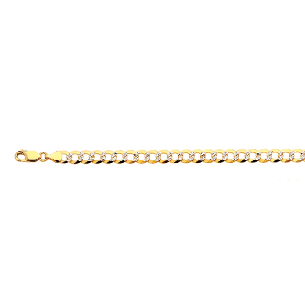14k 7mm Yellow Gold Solid Pave Curb 7"