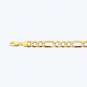 14K 10.5MM YELLOW GOLD HOLLOW PAVE FIGARO 8"