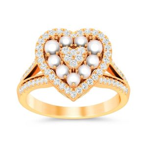 14k 0.50 Ct Diamond Ring Ladies "heart" Cultured Pearl 0.97 "egl Certified"