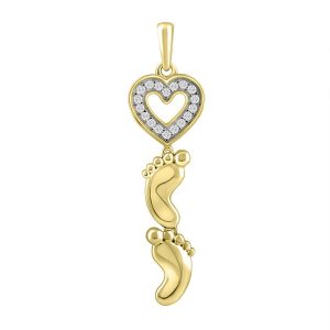 14K 0.05CT CHARM "HEART WITH FOOTPRINTS"