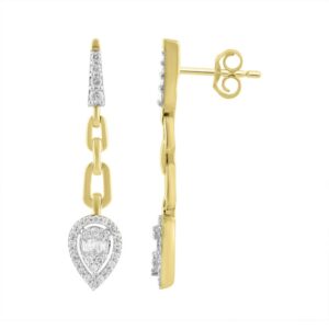 10K 0.47CT Diamond Earrings Dangling "Pear Shaped With Link"
