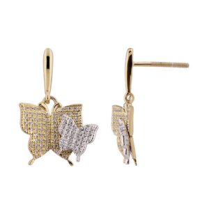 10K 0.21CT D-EARRING DANGLING LDS RDS "BUTTERFLY" MICRO PRONG