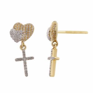 10K 0.24CT D-EARRING LDS RDS "HEART & CROSS"