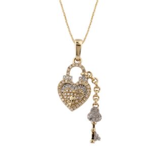 10K 0.13CT D-PENDANT RDS "HEART LOCK WITH KEY" MP