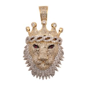 10K 6.64-6.86CT Diamond Pendant Men's Center 0.10CT (2 STONES) "Lion Head With Crown" Center Stone (2) 0.09CT